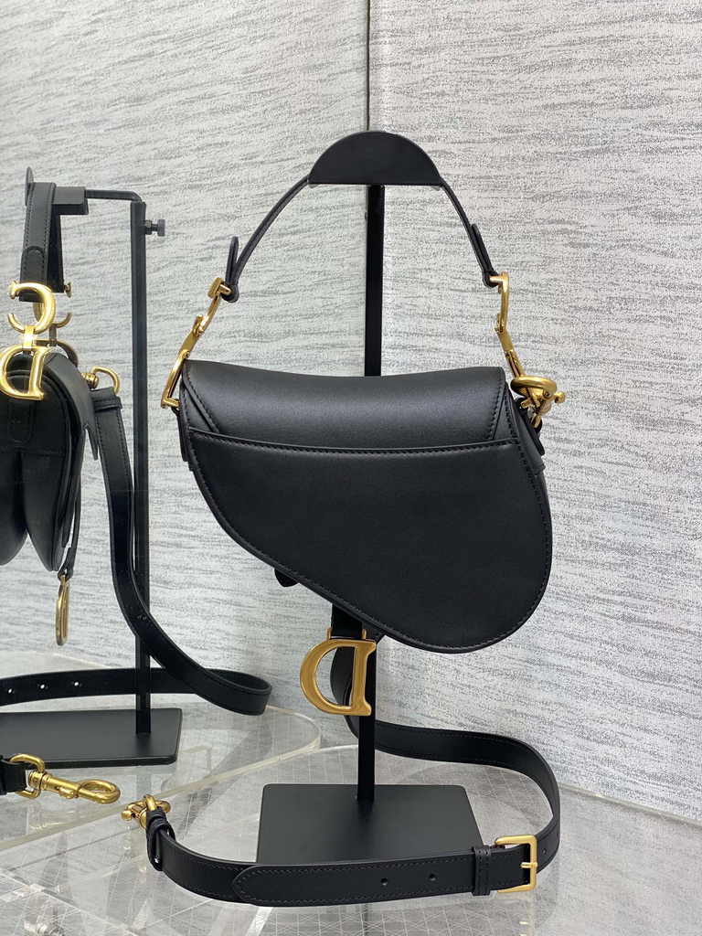 Dior Mini Saddle Bag with Strap M0456 Black Smooth Calfskin