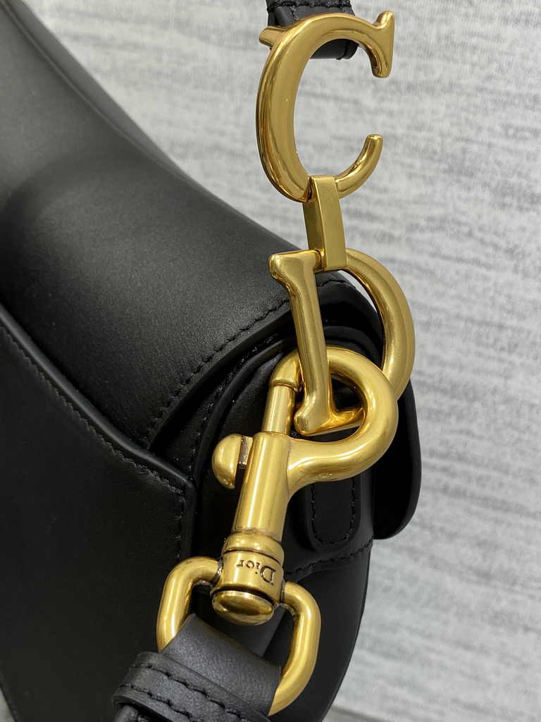 Dior Mini Saddle Bag with Strap M0456 Black Smooth Calfskin