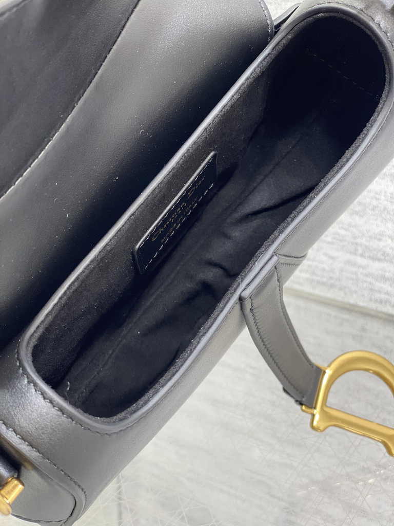 Dior Mini Saddle Bag with Strap M0456 Black Smooth Calfskin