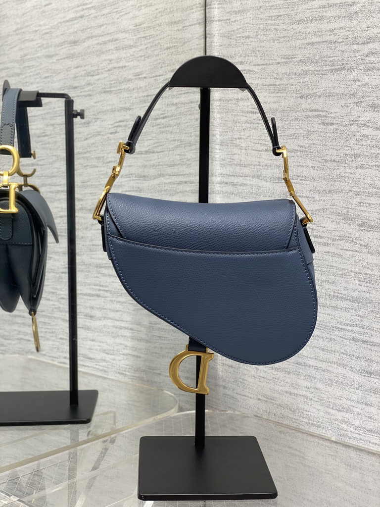 Dior Mini Saddle Bag with Strap M0456 Blue Grained Calfskin