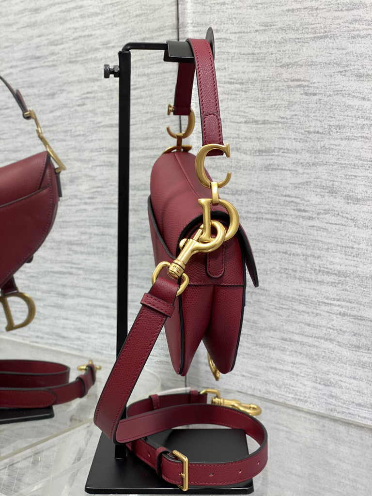 Dior Mini Saddle Bag with Strap M0456 Red Grained Calfskin