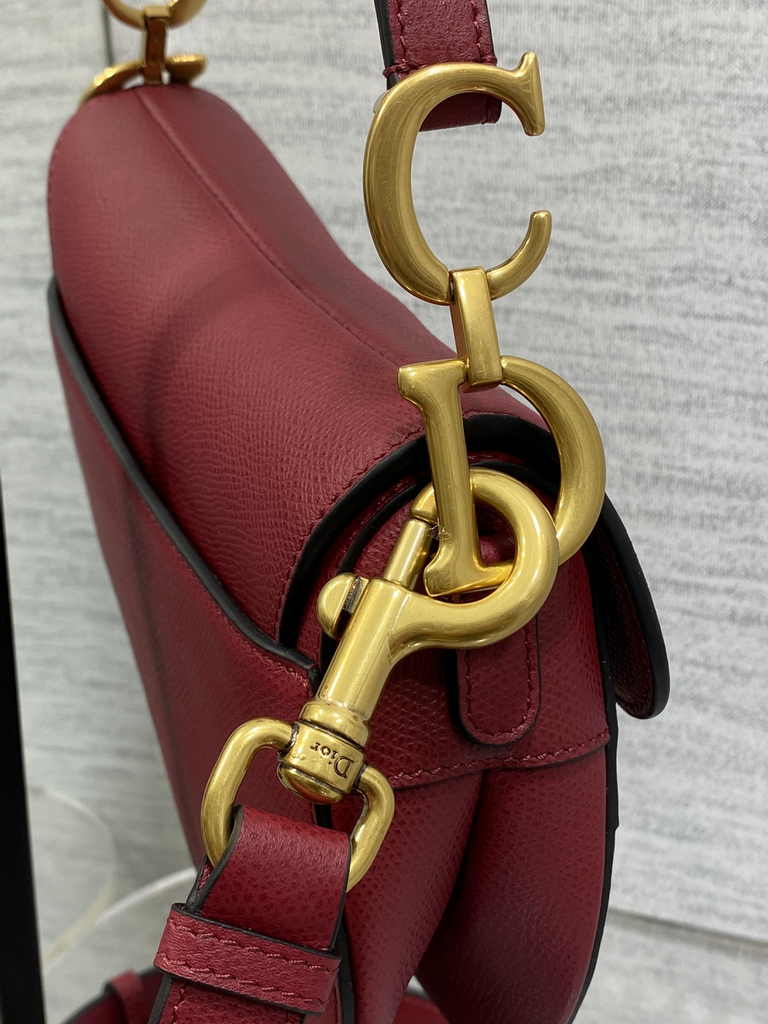 Dior Mini Saddle Bag with Strap M0456 Red Grained Calfskin