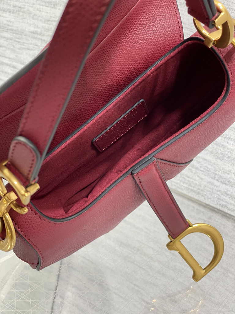 Dior Mini Saddle Bag with Strap M0456 Red Grained Calfskin