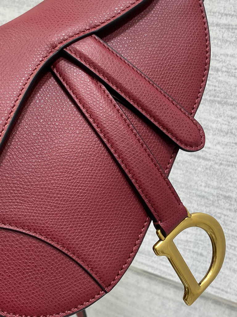Dior Mini Saddle Bag with Strap M0456 Red Grained Calfskin