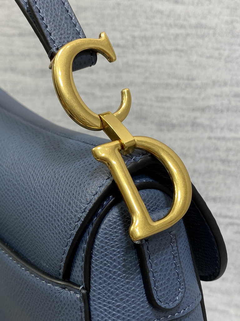 Dior Mini Saddle Bag with Strap M0456 Blue Grained Calfskin