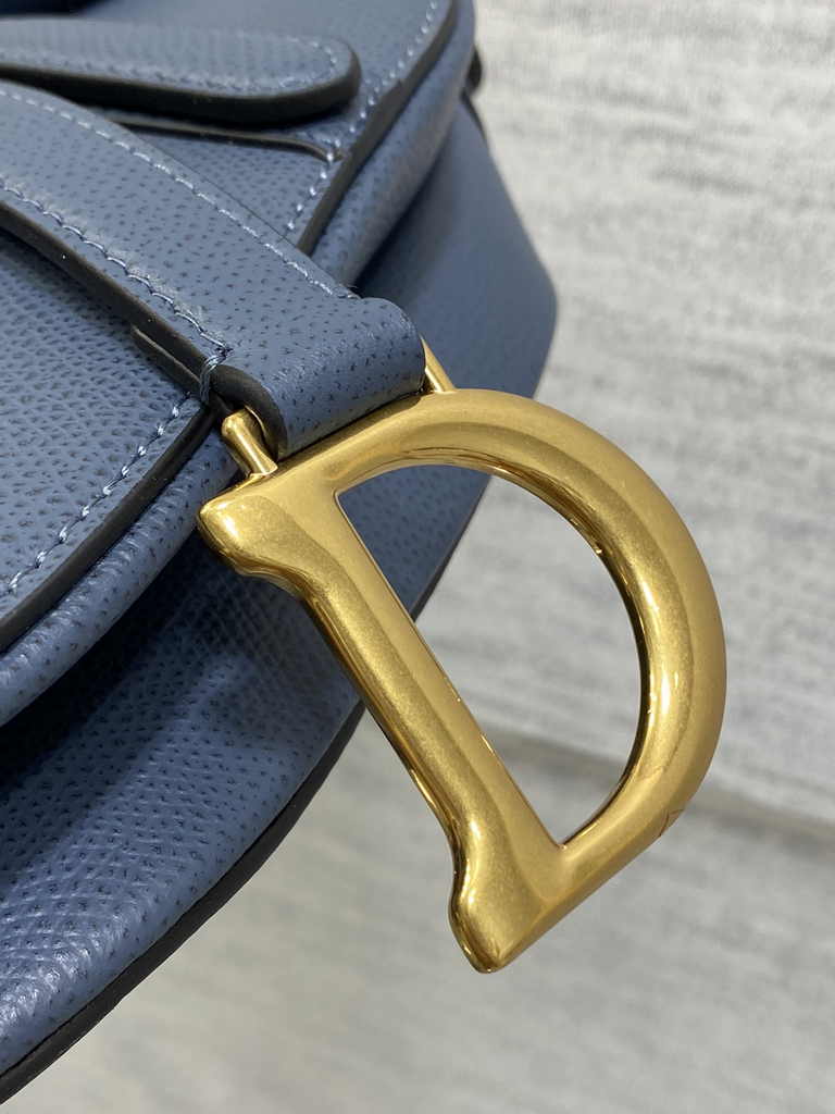 Dior Mini Saddle Bag with Strap M0456 Blue Grained Calfskin