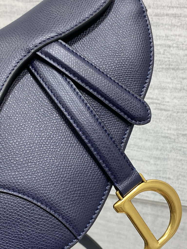 Dior Mini Saddle Bag with Strap M0456 Navy Blue Grained Calfskin