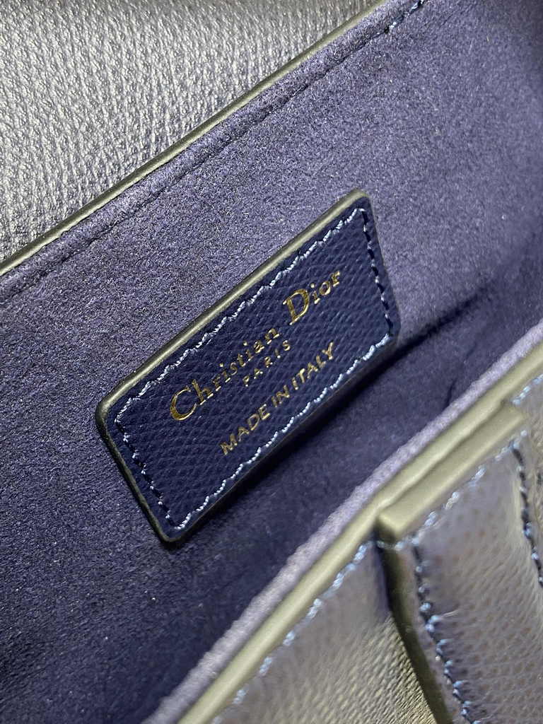 Dior Mini Saddle Bag with Strap M0456 Navy Blue Grained Calfskin