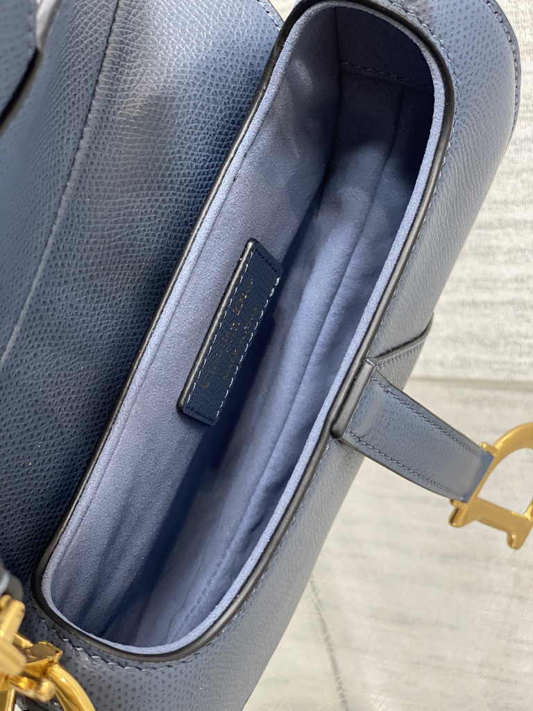 Dior Mini Saddle Bag with Strap M0456 Blue Grained Calfskin