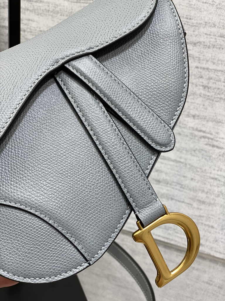 Dior Mini Saddle Bag with Strap M0456 Gray Grained Calfskin
