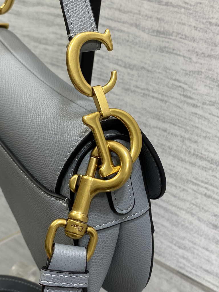 Dior Mini Saddle Bag with Strap M0456 Gray Grained Calfskin