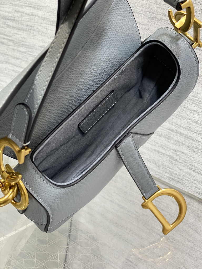 Dior Mini Saddle Bag with Strap M0456 Gray Grained Calfskin