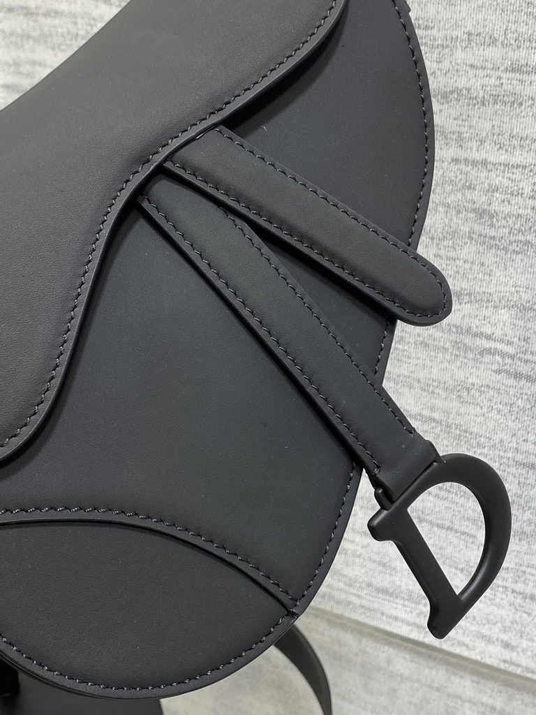 Dior Mini Saddle Bag with Strap M0456 Black Smooth Calfskin