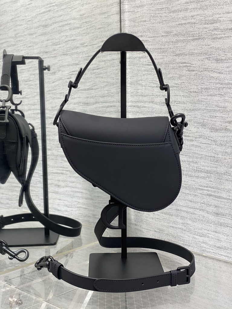 Dior Mini Saddle Bag with Strap M0456 Black Smooth Calfskin
