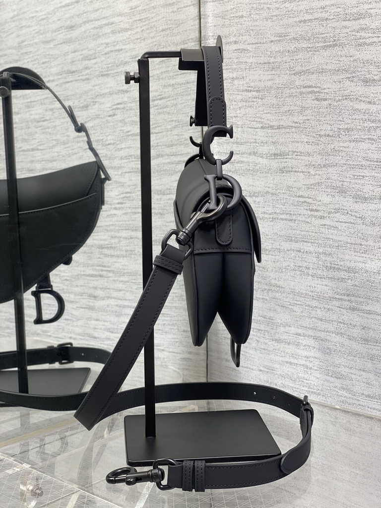 Dior Mini Saddle Bag with Strap M0456 Black Smooth Calfskin