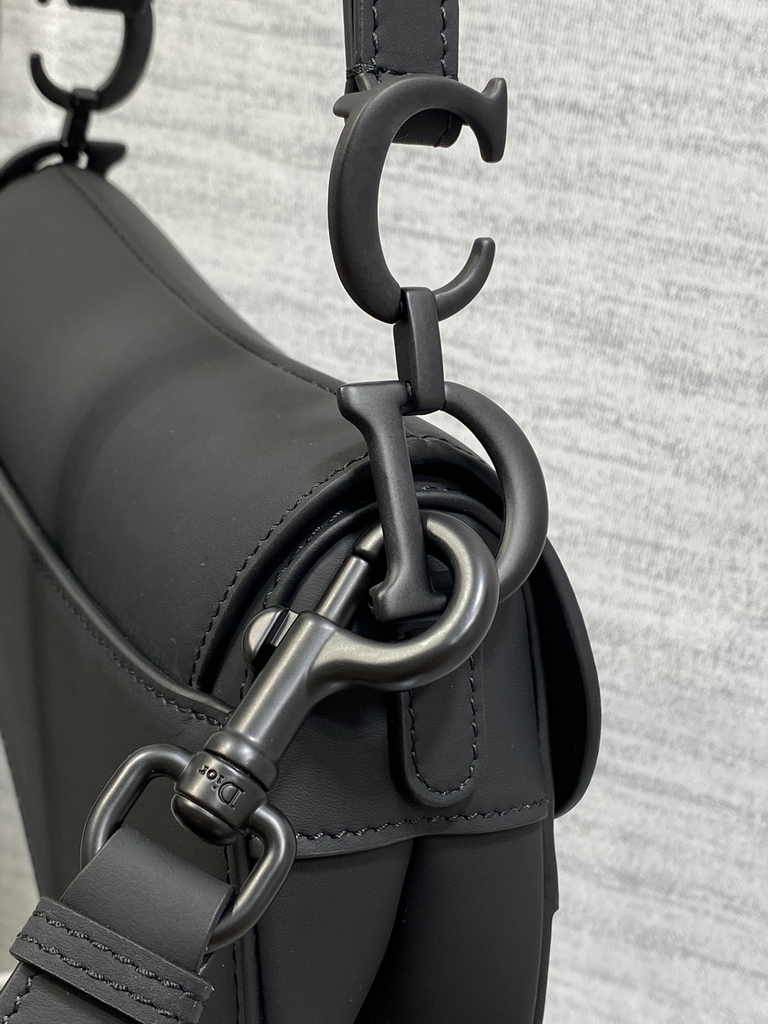 Dior Mini Saddle Bag with Strap M0456 Black Smooth Calfskin