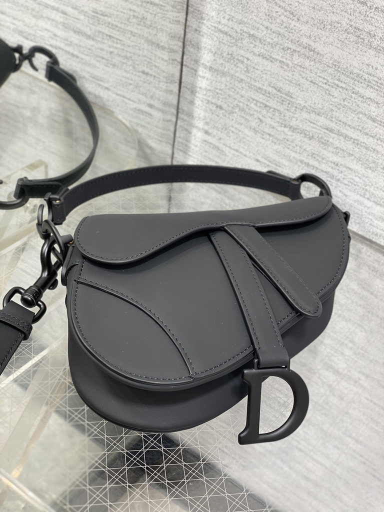 Dior Mini Saddle Bag with Strap M0456 Black Smooth Calfskin