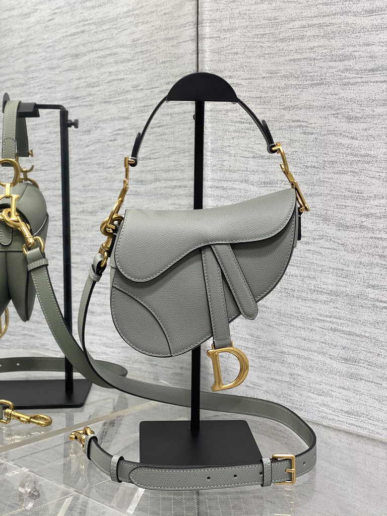 Dior Mini Saddle Bag with Strap M0456 Gray Grained Calfskin