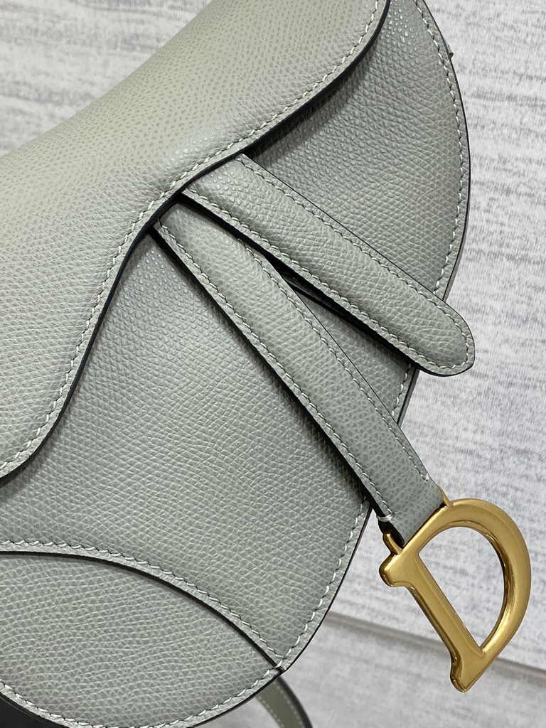 Dior Mini Saddle Bag with Strap M0456 Gray Grained Calfskin