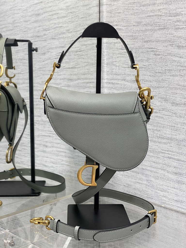 Dior Mini Saddle Bag with Strap M0456 Gray Grained Calfskin