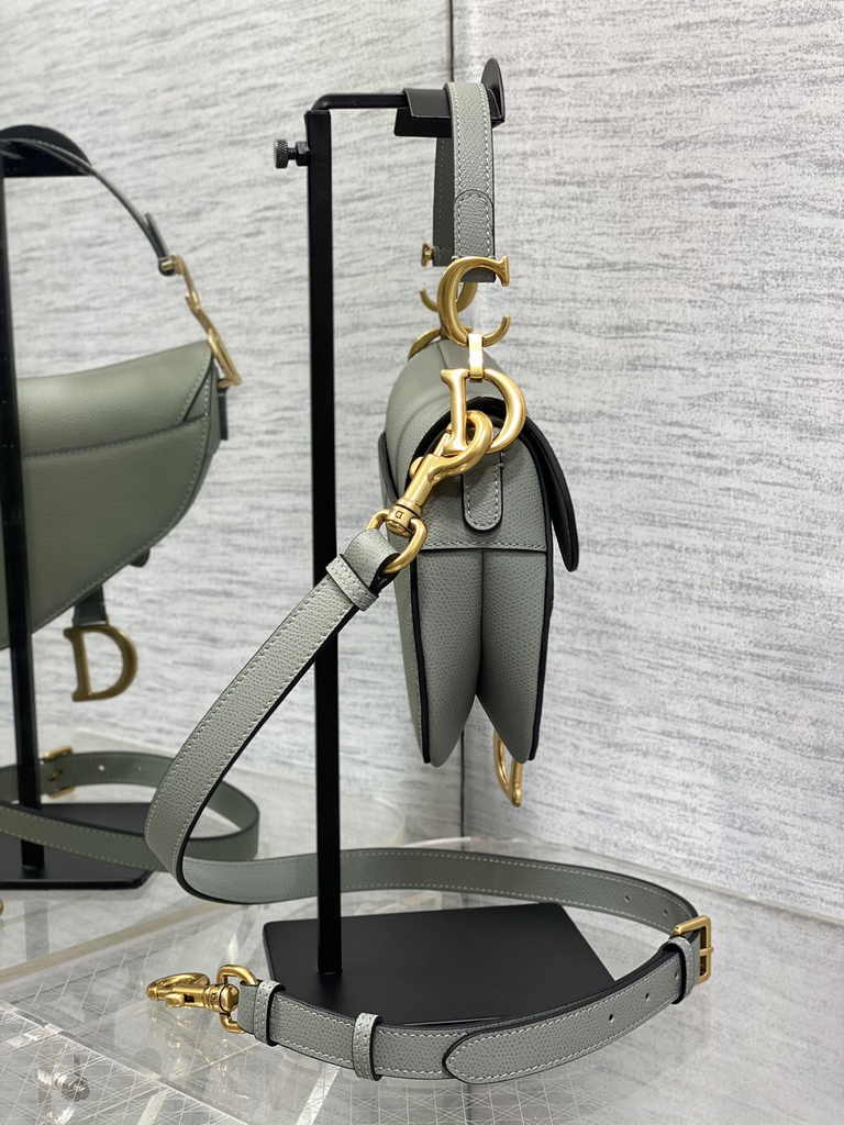 Dior Mini Saddle Bag with Strap M0456 Gray Grained Calfskin