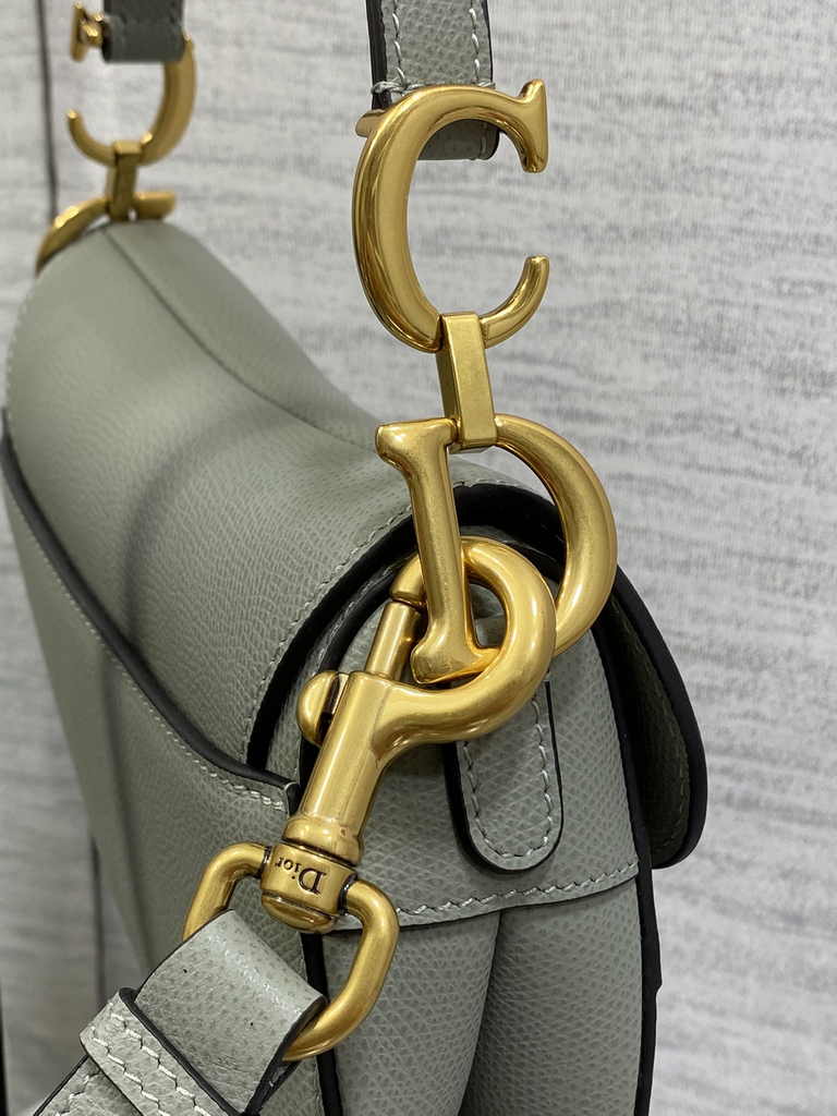 Dior Mini Saddle Bag with Strap M0456 Gray Grained Calfskin