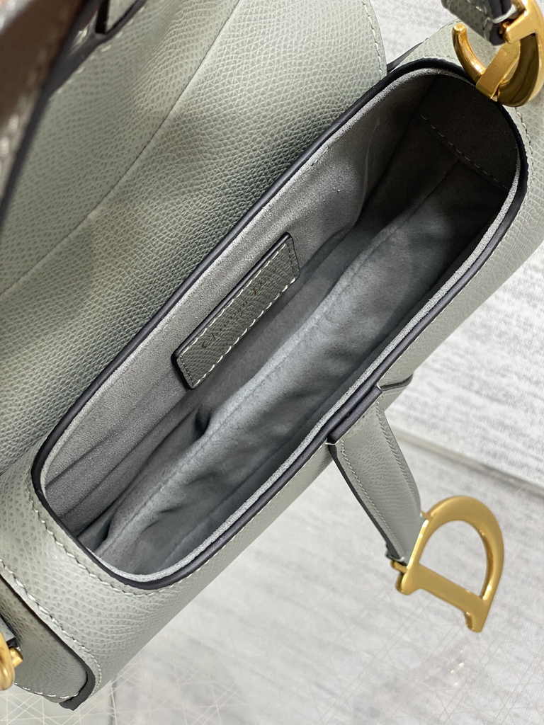 Dior Mini Saddle Bag with Strap M0456 Gray Grained Calfskin