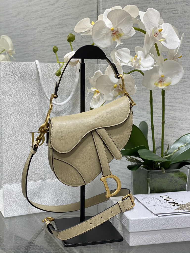 Dior Mini Saddle Bag with Strap M0456 Apricot Grained Calfskin
