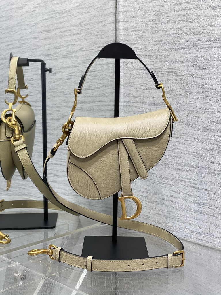 Dior Mini Saddle Bag with Strap M0456 Apricot Grained Calfskin