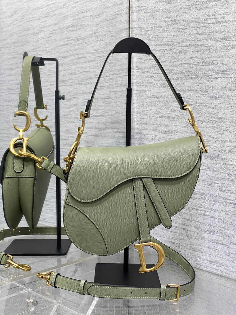 Dior Saddle Bag with Strap M0455 Grained Calfskin Dark Green