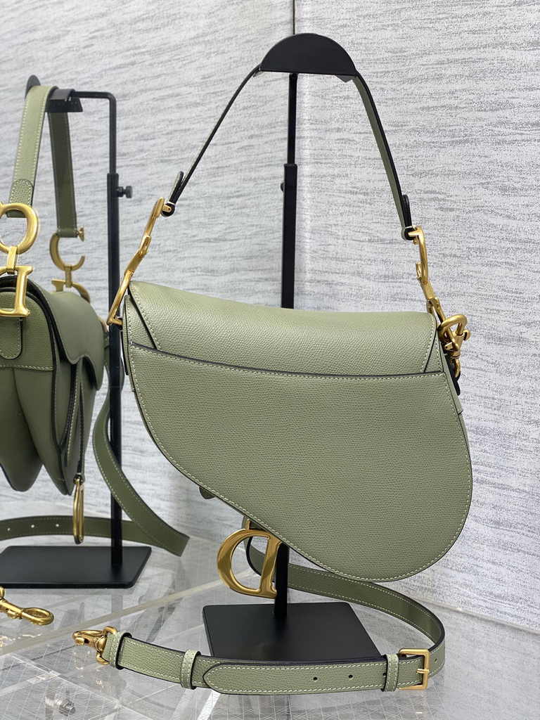 Dior Saddle Bag with Strap M0455 Grained Calfskin Dark Green