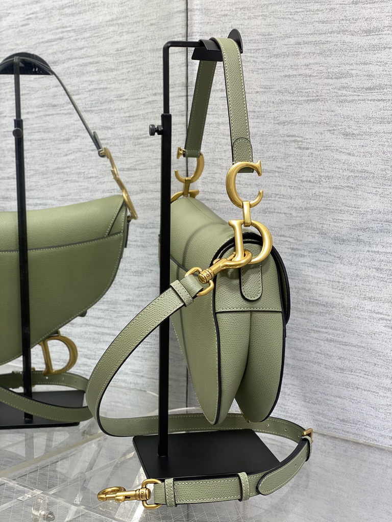 Dior Saddle Bag with Strap M0455 Grained Calfskin Dark Green