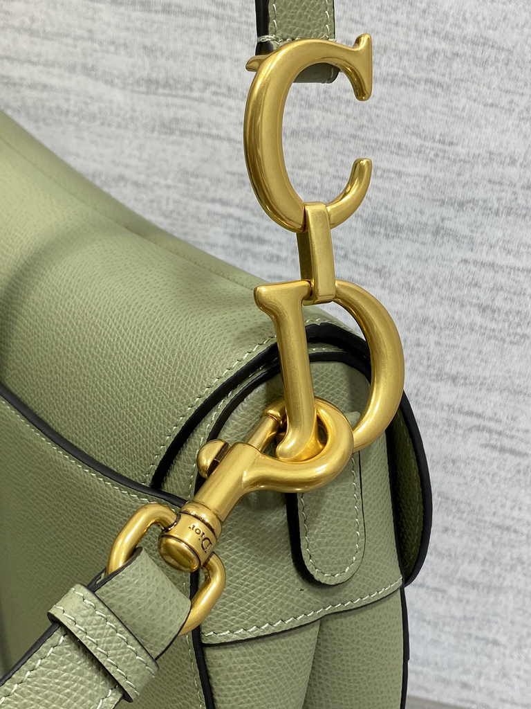 Dior Saddle Bag with Strap M0455 Grained Calfskin Dark Green