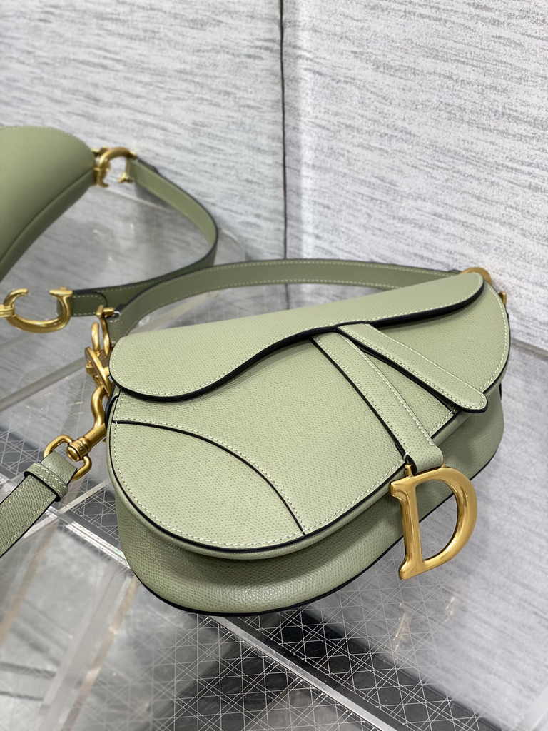 Dior Saddle Bag with Strap M0455 Grained Calfskin Dark Green