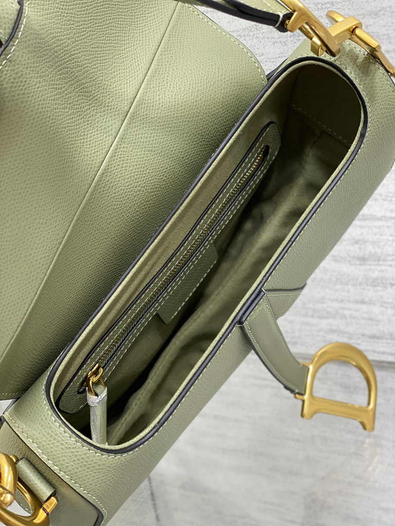 Dior Saddle Bag with Strap M0455 Grained Calfskin Dark Green