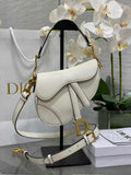 Dior Mini Saddle Bag with Strap M0456 White Grained Calfskin