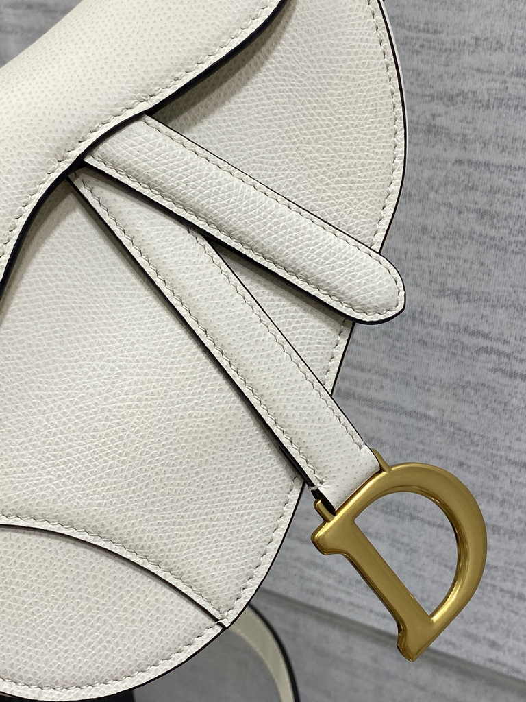 Dior Mini Saddle Bag with Strap M0456 White Grained Calfskin