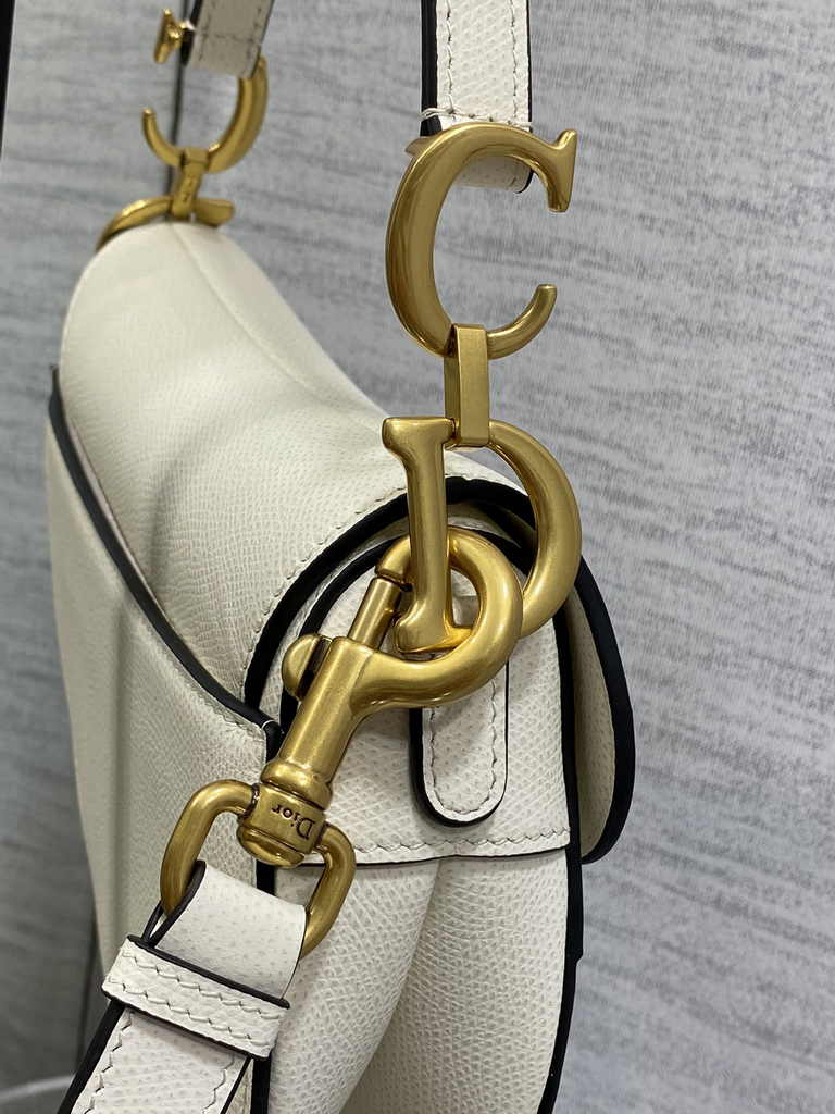 Dior Mini Saddle Bag with Strap M0456 White Grained Calfskin
