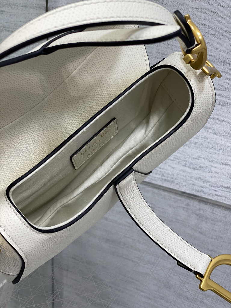 Dior Mini Saddle Bag with Strap M0456 White Grained Calfskin