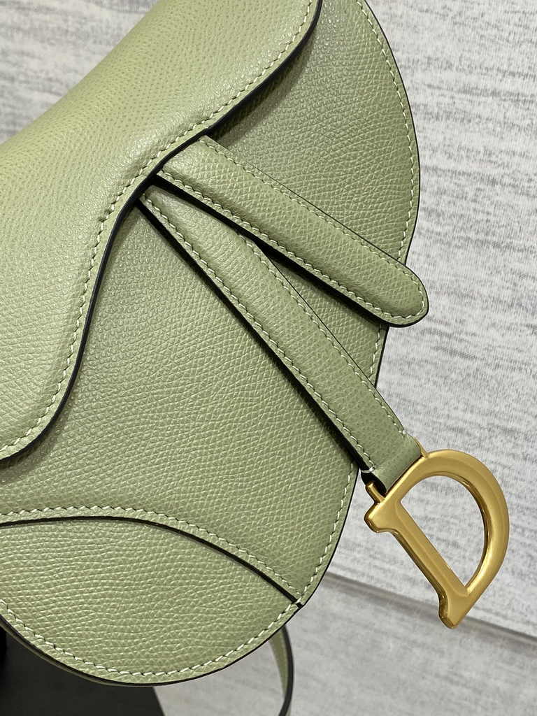 Dior Mini Saddle Bag with Strap M0456 Green Grained Calfskin