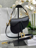 Dior Mini Saddle Bag with Strap M0456 Black Gold Grained Calfskin
