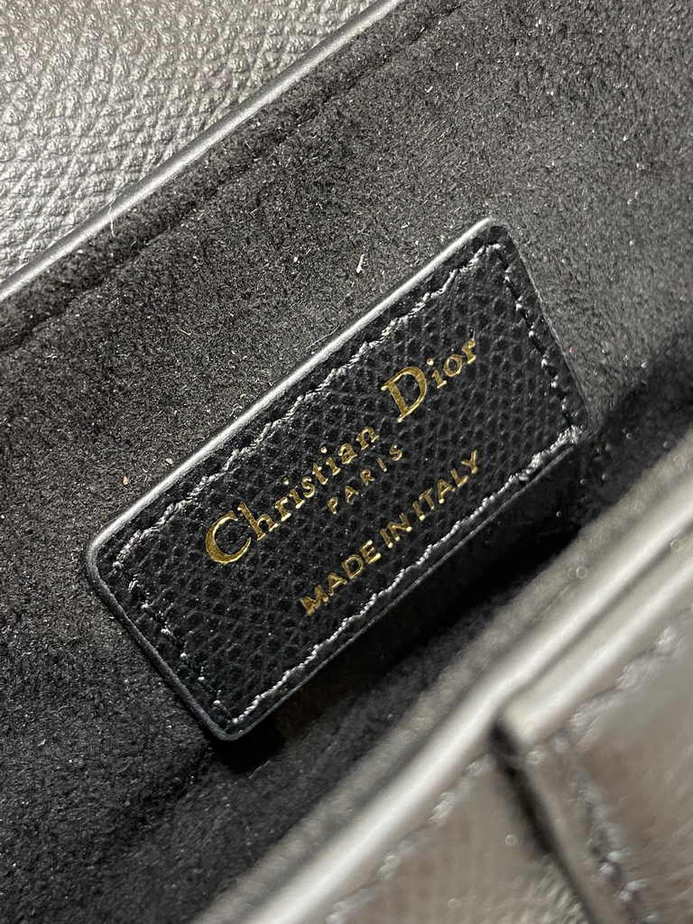 Dior Mini Saddle Bag with Strap M0456 Black Gold Grained Calfskin