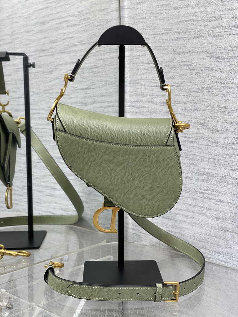 Dior Mini Saddle Bag with Strap M0456 Green Grained Calfskin