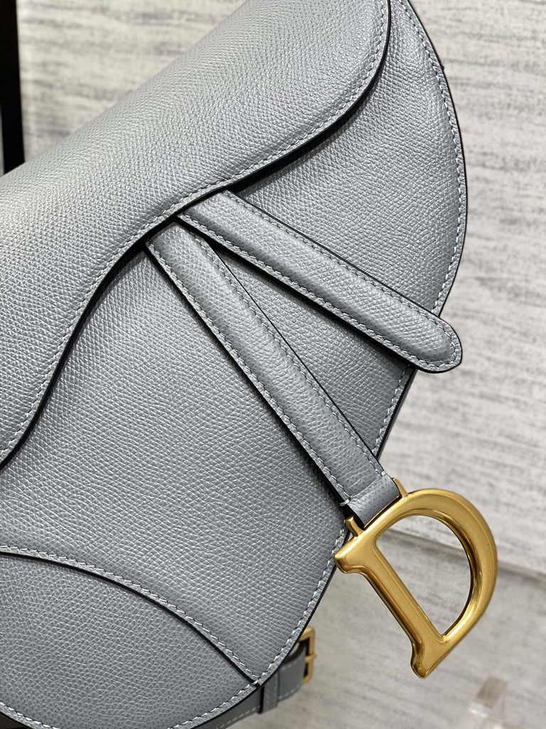 Dior Saddle Bag with Strap M0455 Grained Calfskin Light Blue