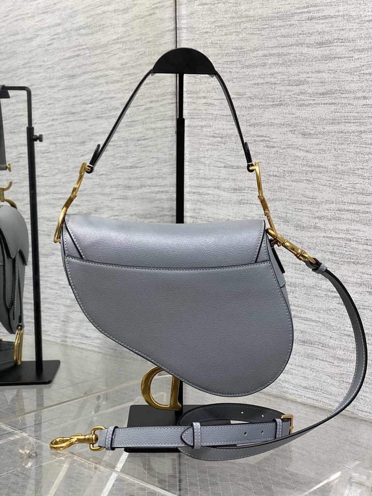 Dior Saddle Bag with Strap M0455 Grained Calfskin Light Blue