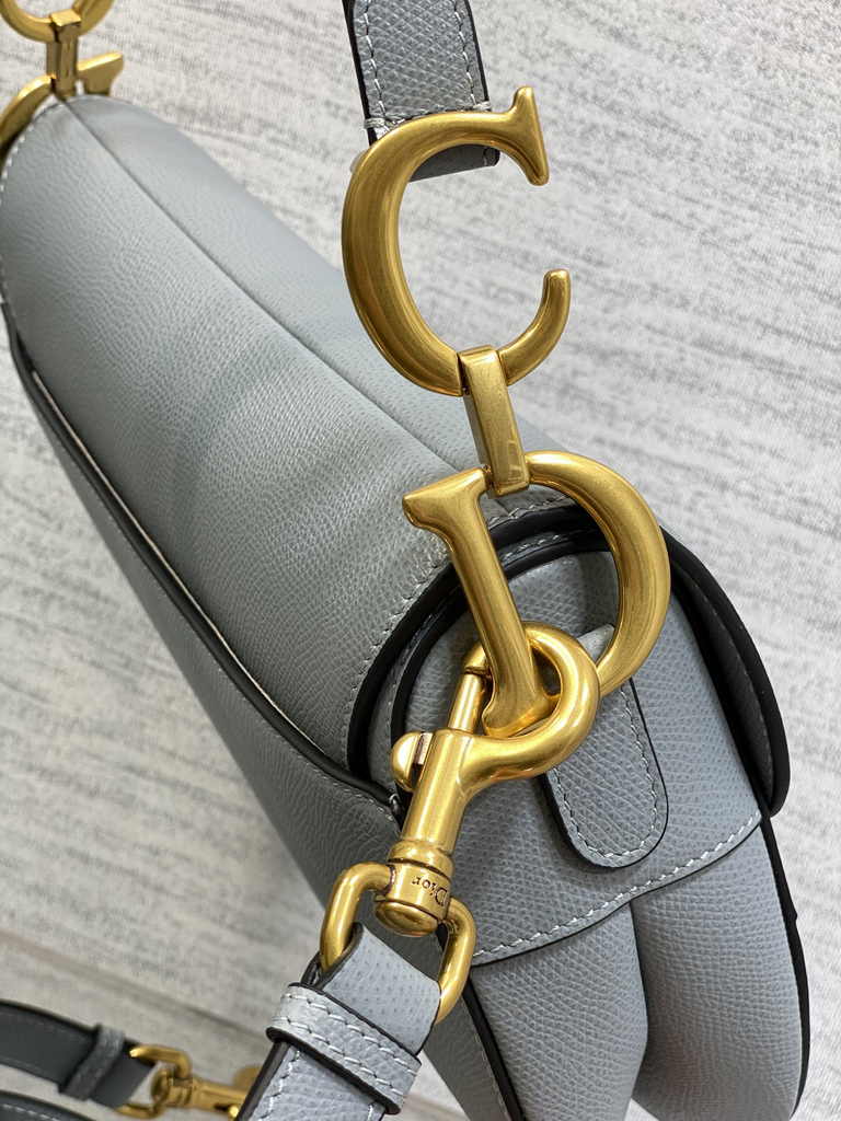Dior Saddle Bag with Strap M0455 Grained Calfskin Light Blue