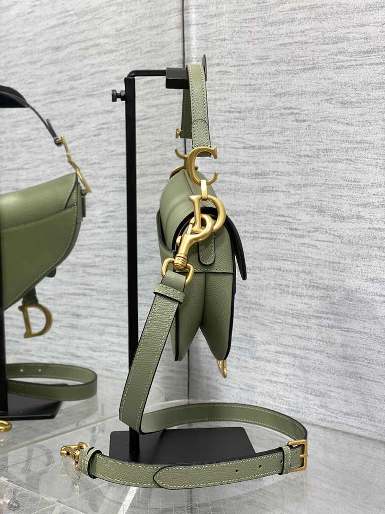 Dior Mini Saddle Bag with Strap M0456 Green Grained Calfskin