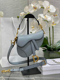 Dior Mini Saddle Bag with Strap M0456 Grained Calfskin Light Blue