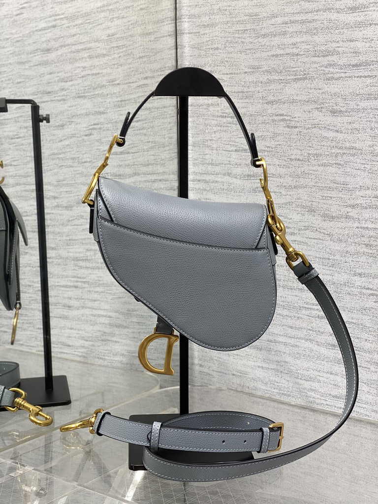 Dior Mini Saddle Bag with Strap M0456 Grained Calfskin Light Blue