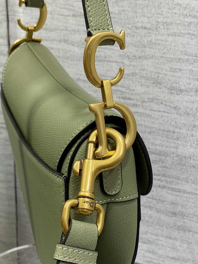 Dior Mini Saddle Bag with Strap M0456 Green Grained Calfskin